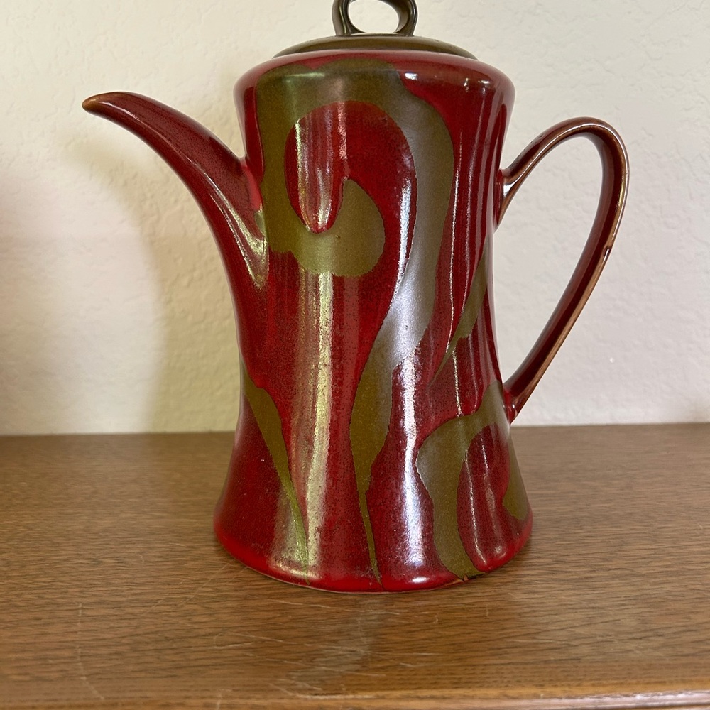 Beekman Home earth tone teapot dark red with bronze abstract Ceramic Teapot